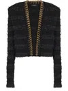 Balmain Chains Details Side To Side Tweed Jacket In Black