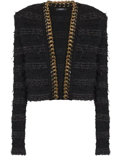 BALMAIN BALMAIN CHAINS DETAILS SIDE TO SIDE TWEED JACKET