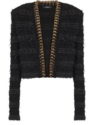 BALMAIN CHAINS DETAILS SIDE TO SIDE TWEED JACKET BY BALMAIN,A0325.5729