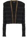 Balmain Chains Details Side To Side Tweed Jacket In Black