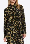 Balmain Chains Print Long-sleeved Silk Shirt In Black
