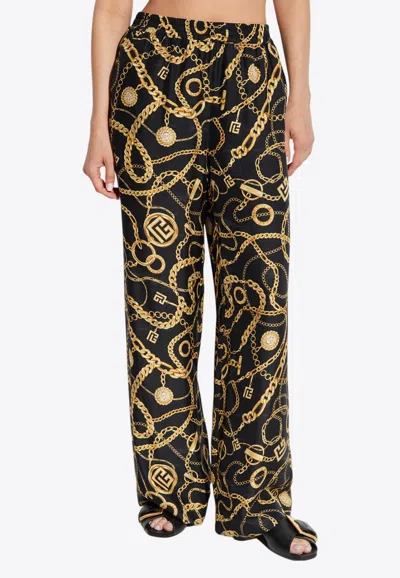 Balmain Chains Print Silk Pants In Black