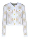 Balmain Vichy Check Tweed Knit Crop Jacket In Beige