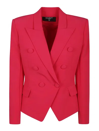 Balmain 6 Buttons Fitted Crepe Jacket In Red