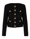 Balmain Collarless Four-pocket Tweed Jacket In Negro