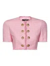 Balmain Vichy Tweed Cropped Jacket In Nude & Neutrals
