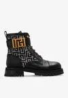 Balmain Charlie Monogram Jacquard And Leather Ranger Boots In Black