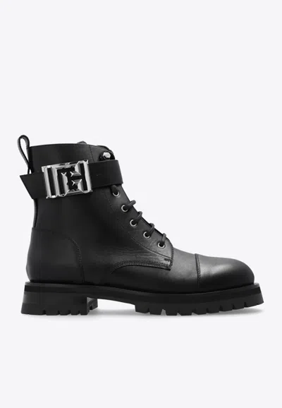 Balmain Black Charlie Leather Ranger Boots In 0pa Noir