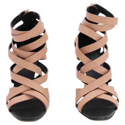 Pre-owned Balmain Charlotte 95 Logo-embossed Sandals In Pink Leather