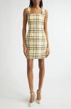 Balmain Check Paillette Tweed Sleeveless Mini Dress In Yellow