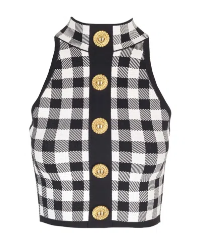 BALMAIN BALMAIN GINGHAM-CHECK PATTERN SLEEVELESS TOP