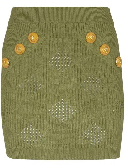 Balmain Check-pattern Mini Skirt In Green
