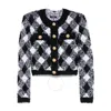 Balmain Check Pattern Tweed Jacket In Beige