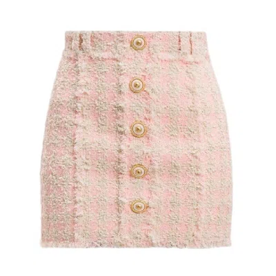Balmain High-waist Buttoned Tweed Mini Skirt In Gold
