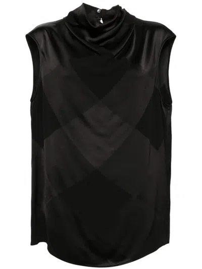 Balmain Checked Tank Top Draped Neckline In Black
