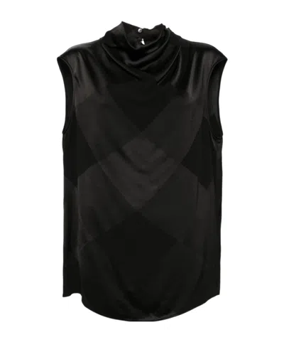 Balmain Checked Tank Top Draped Neckline In Black