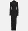 Balmain Bodycon Button-embellished Diamond Maxi Dress In Black