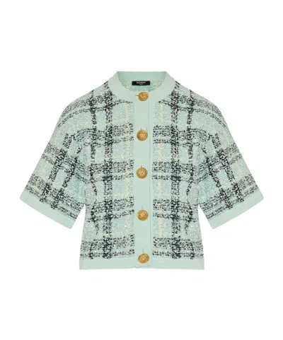 BALMAIN CHECKED BUTTON-UP CARDIGAN