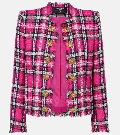 Balmain Checked Cotton And Wool-blend Tweed Jacket In Pink