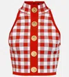 Balmain 5-button Check-pattern Crop Top In Red