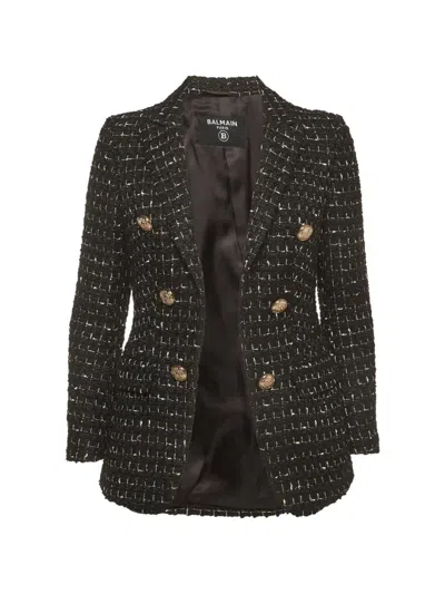Pre-owned Balmain Checked Double-breasted Slim Fit Blazer In Black