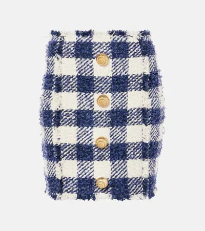 Balmain Checked High-rise Tweed Miniskirt In Multi