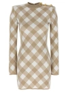 Balmain Checked Pattern Dress Gold-tone Buttons In Nude