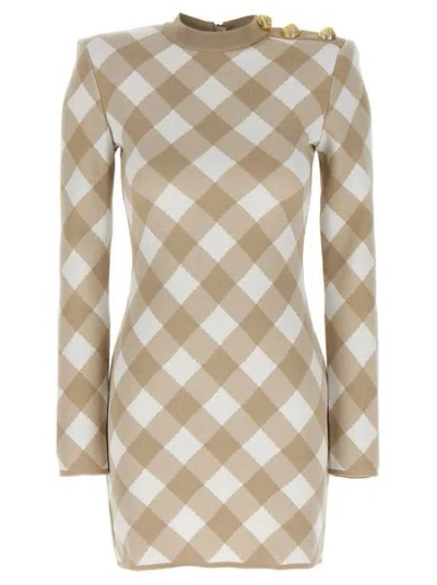 BALMAIN BALMAIN CHECKED KNIT MINI DRESS