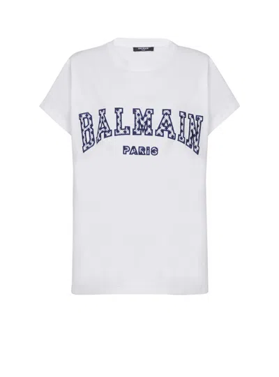 BALMAIN BALMAIN CHECKED LETTER CREWNECK T-SHIRT