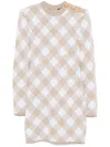 Balmain Checked Pattern Dress Gold-tone Buttons In Brown