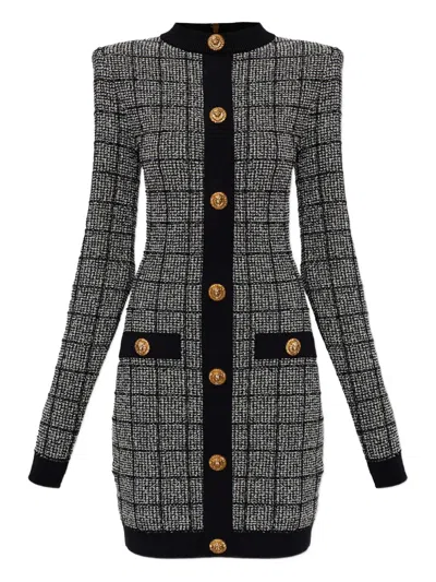 BALMAIN CHECKED-PATTERN LONG-SLEEVE DRESS