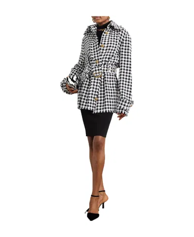 Balmain Checked Spread-collar Tweed Jacket In Gray