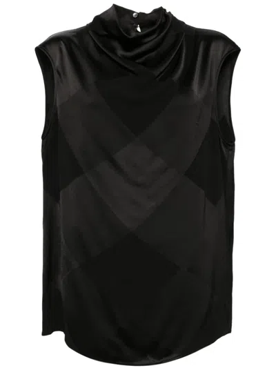 Balmain Checked Tank Top Draped Neckline In Black