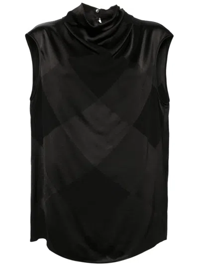 Balmain Checked Tank Top Draped Neckline In Black