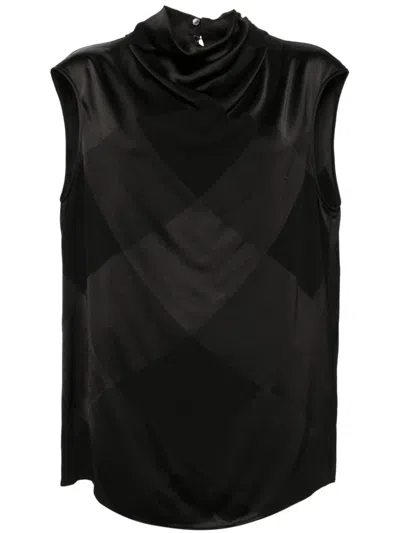 Balmain Checked Tank Top Draped Neckline In Black