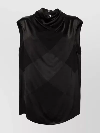 Balmain Checked Tank Top Draped Neckline In Black