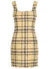 Balmain Check Paillette Tweed Sleeveless Mini Dress In Yellow