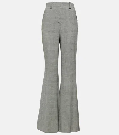 Balmain Checked Wool Flared Pants In Grey