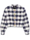 Balmain Blue/white Crewneck Bomber Jacket In Blue
