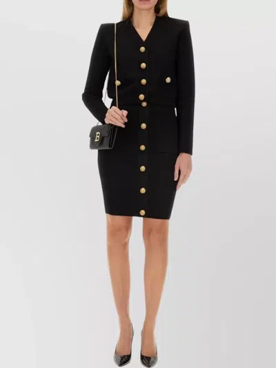 Balmain Knitted Vichy A-line Skirt With Jewel Buttons In Black