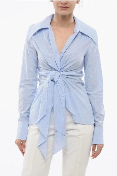 Balmain Women's Camisa Anudada Lazo Drapeado Shirt In Blue
