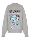 Balmain Cheetah-print Turtleneck Sweatshirt In Gray