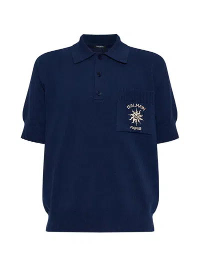 Balmain Chest-pocket Polo Shirt In Blue