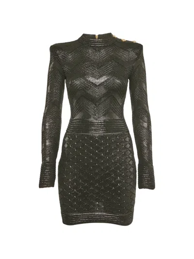 Pre-owned Balmain Chevron Diamond Knit Mini Dress In Black