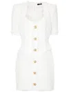 Balmain Embossed Button Short Dress In White