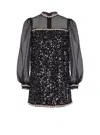 Balmain Chiffon And Beaded Sequin Dress In Black