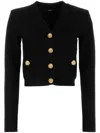 Balmain Cropped Viscose Blend Cardigan With Snail Buttons In Black
