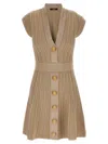 Balmain V-neck Velvet Flare Mini Dress In Beige