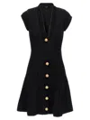Balmain Buttoned Velvet V-neck Flared Mini Dress In Black