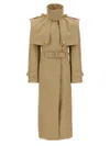 Balmain Trench Coat With Belted Waist And High Collar In Beige